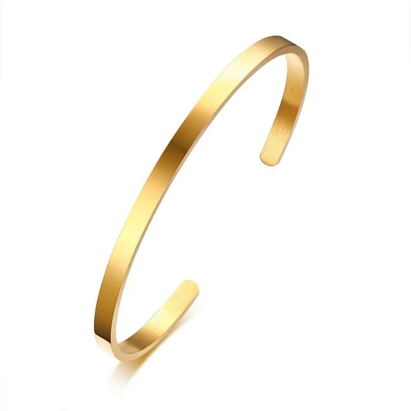5mm Plain Women's Cuff Bracelet Bangle Gold Color Stainles Steel Minimalist Stackable Statement Jewelry Anniversary Gift